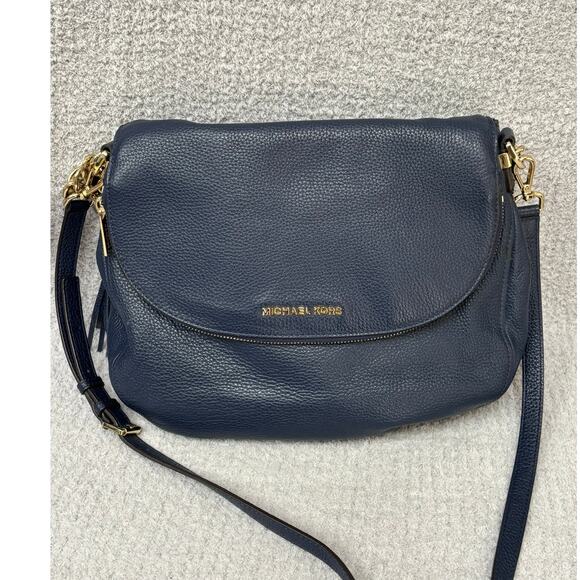 Michael Kors Navy Pebbled Leather Foldover Shoulder Bag #64440 - Picture 1 of 15